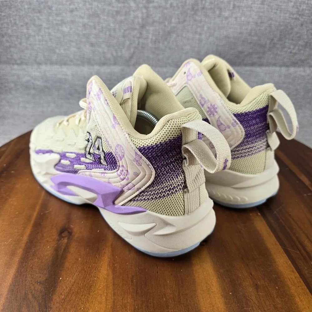 Mens Number 24 Basketball Shoes Cream Purple‎ Paisley Floral Sneakers Size 45